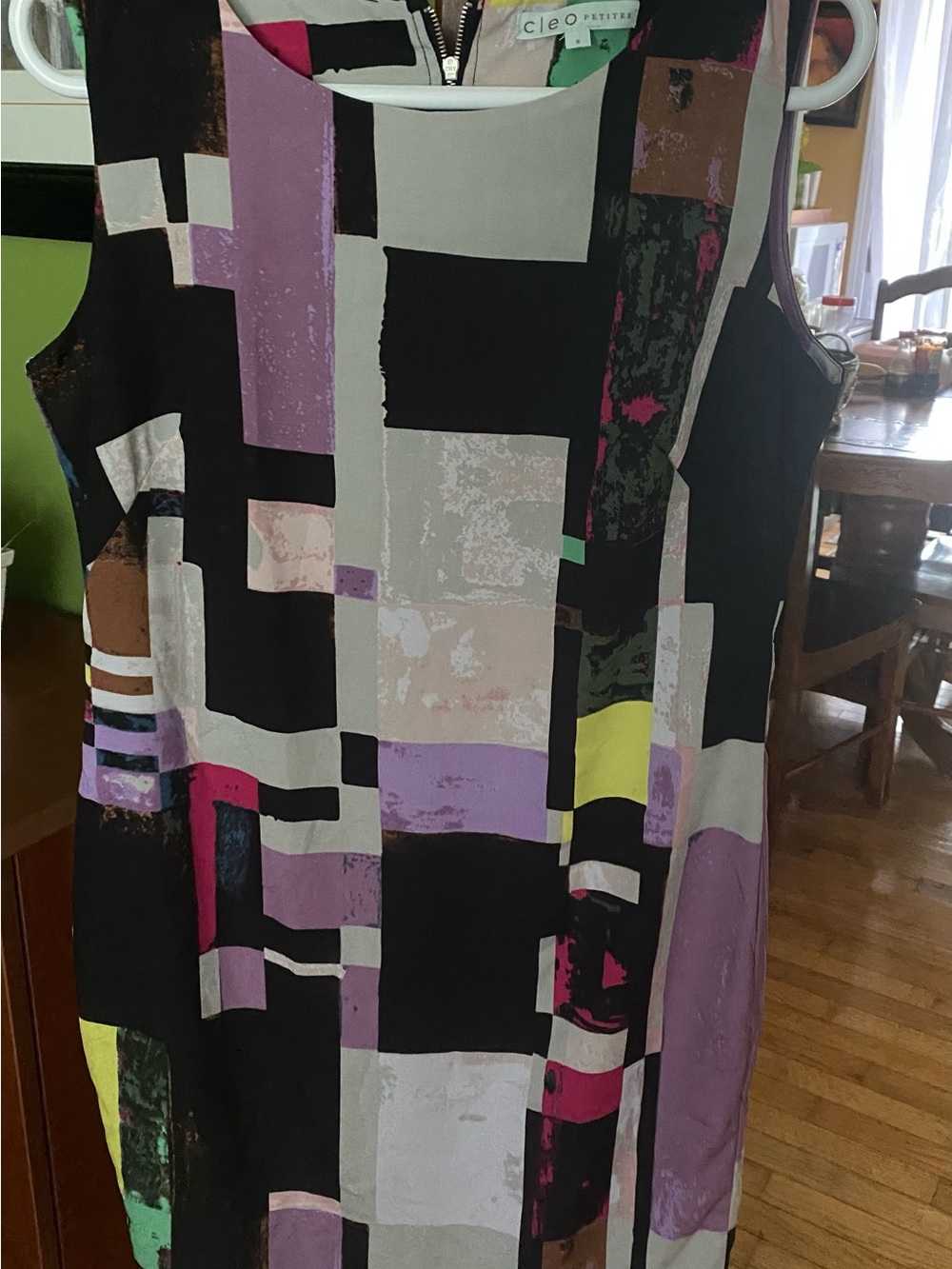 cleo Abstract Geo Midi Dress in Black, Lavender & Yellow